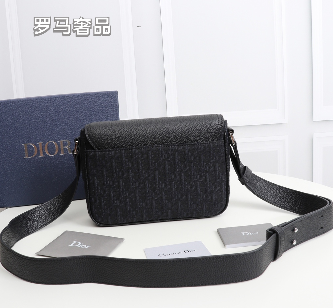 Dior Vintage Monogram Crossbody Messenger Bag with Black Leather Flap