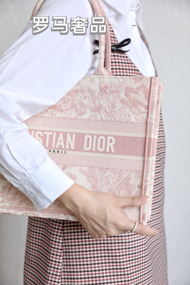 Dior Pink Floral Toile Embroidered Canvas Tote Bag with Top Handles