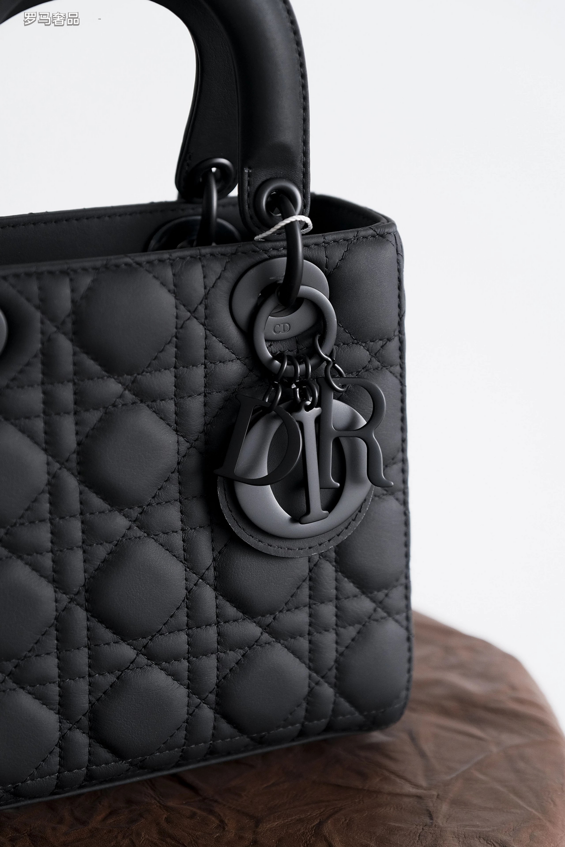 Dior Classic Matte Black Quilted Handbag with Top Handle and Strap