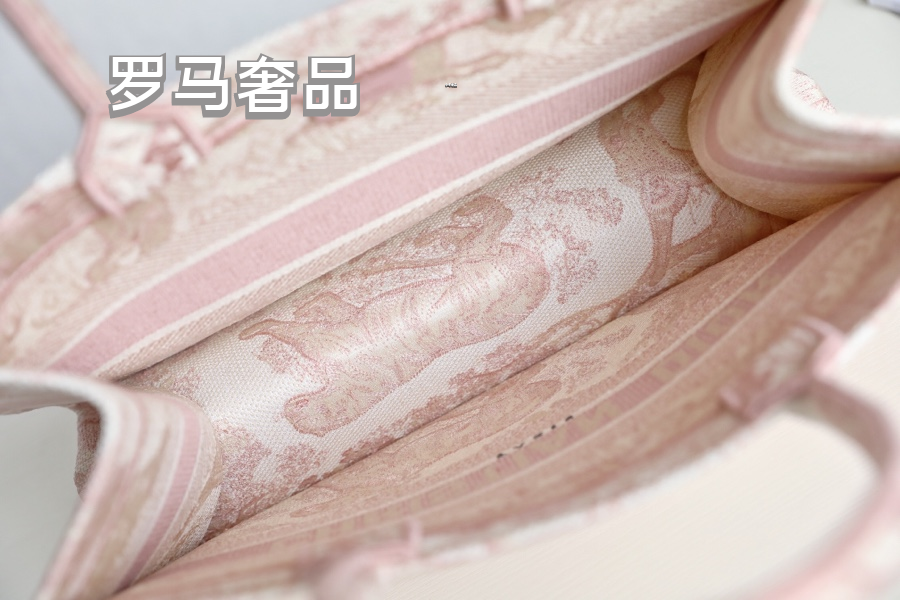Dior Pink Floral Toile Embroidered Canvas Tote Bag with Top Handles