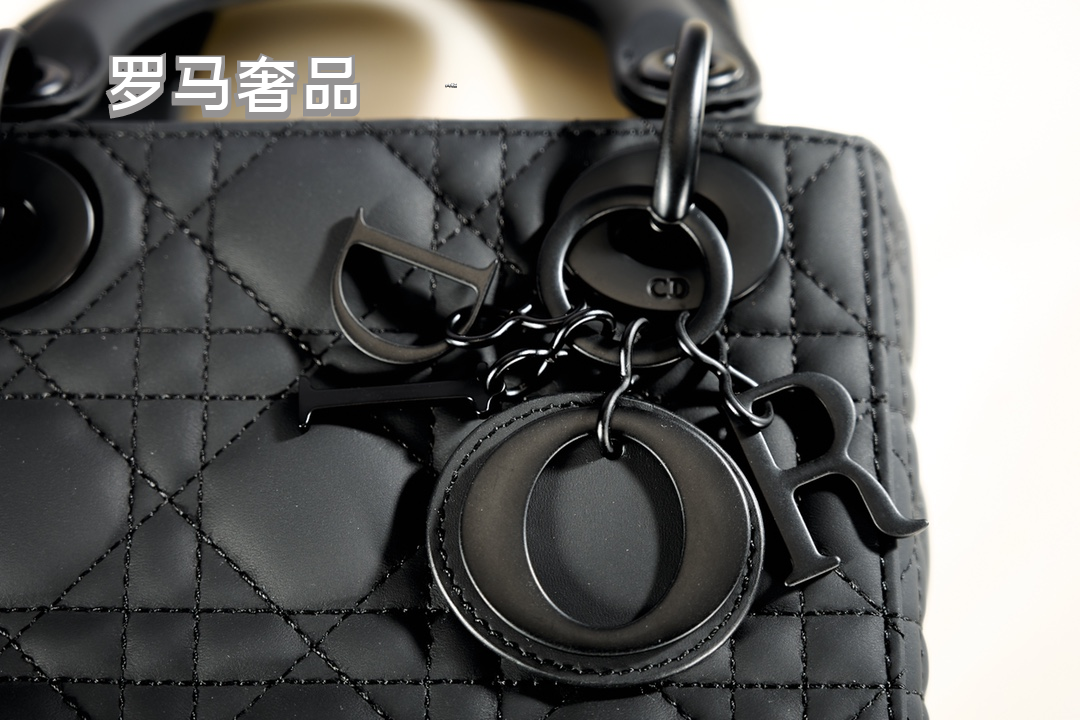 Dior Elegant Matte Black Quilted Mini Top Handle Crossbody Bag