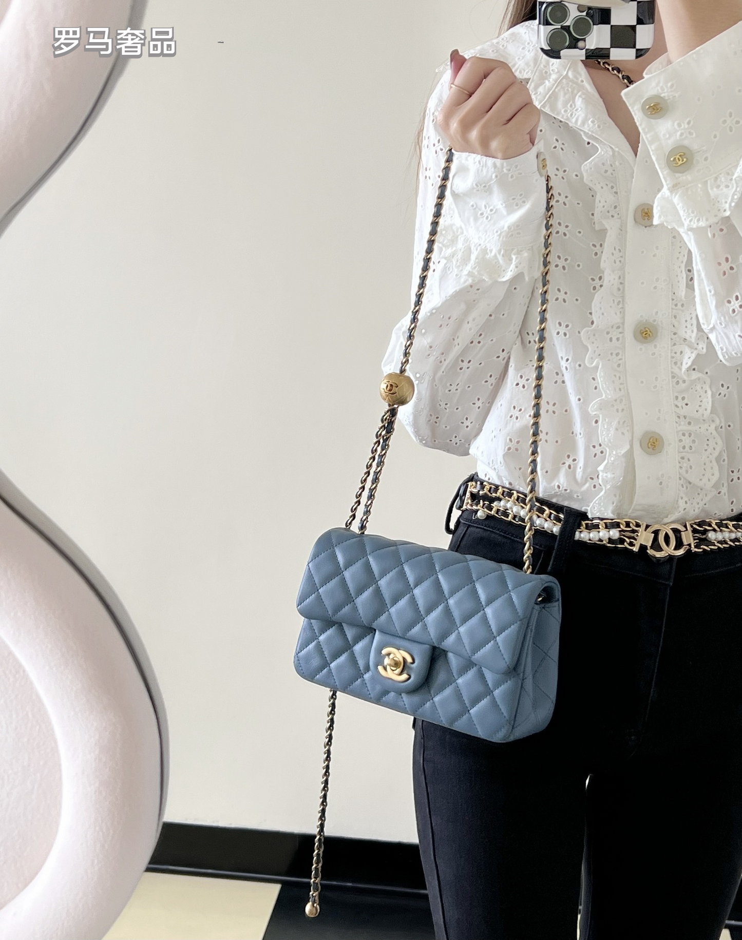 Chanel Mini Flap Bag Blue Quilted Lambskin Gold-Tone Hardware