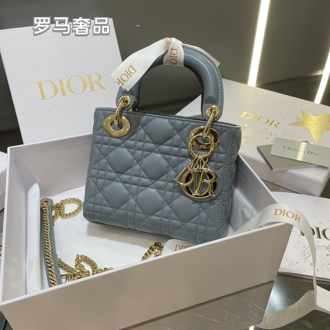 Dior Mini Black Quilted Leather Handbag with Gold Hardware and Charms