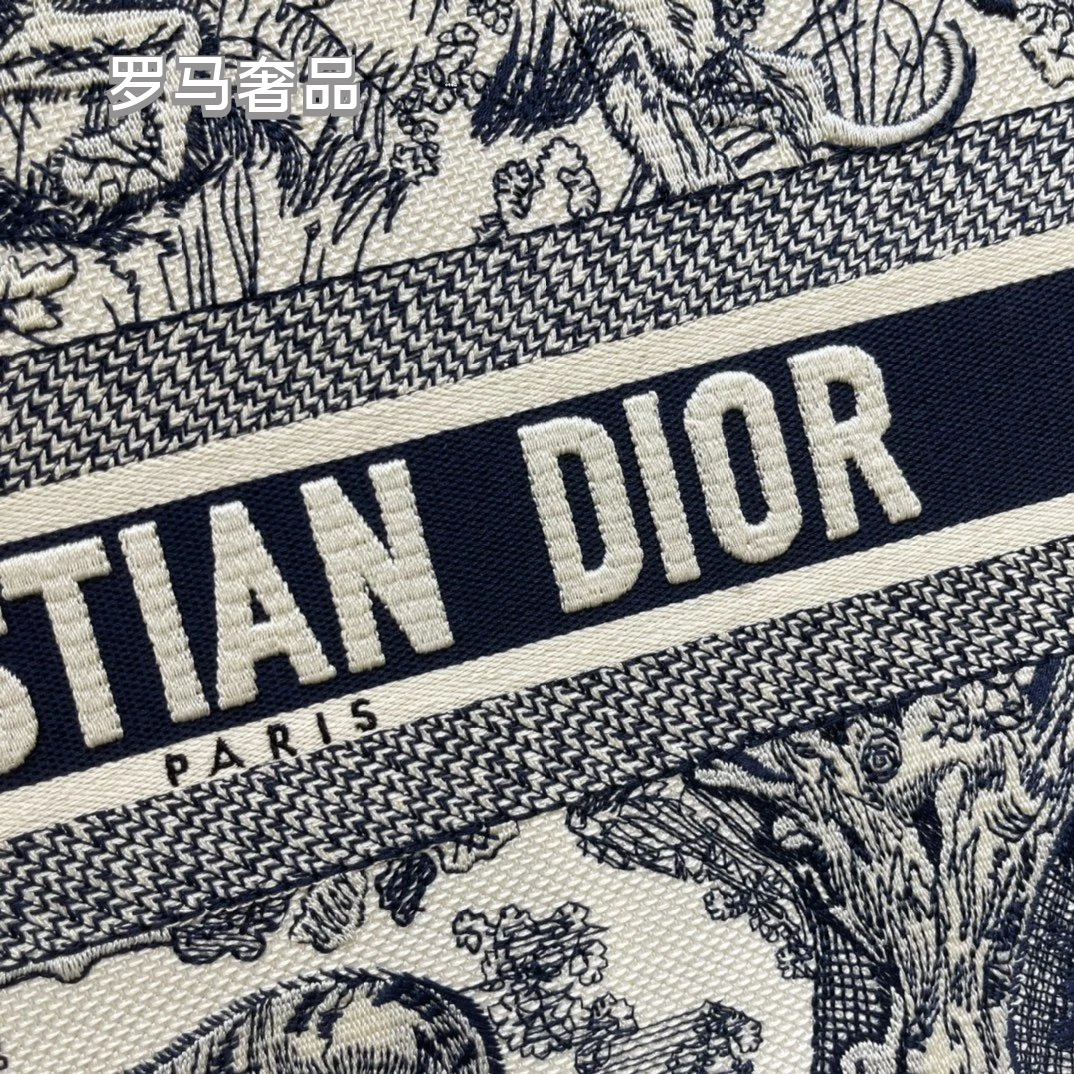 Dior Vintage Grey Toile de Jouy Canvas Tote Bag with Top Handles
