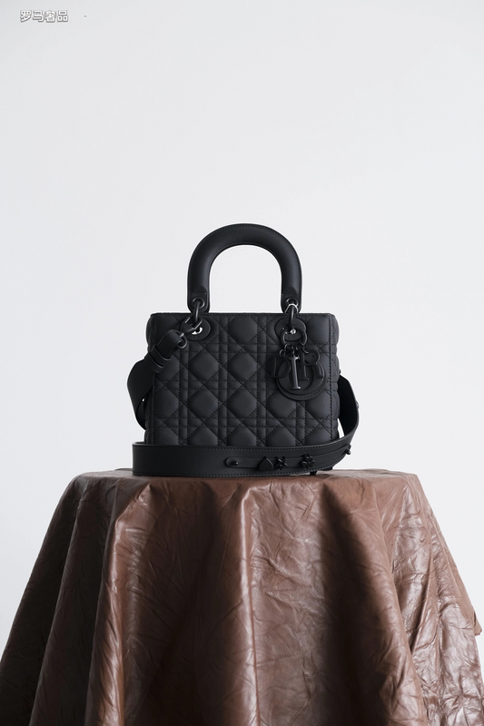Dior Classic Matte Black Quilted Handbag with Top Handle and Strap