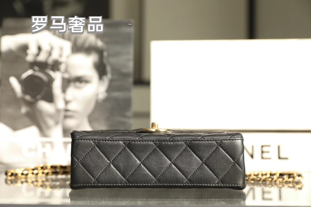 Chanel Black Quilted Lambskin Flap Bag with Gold-Tone Logo Chain
