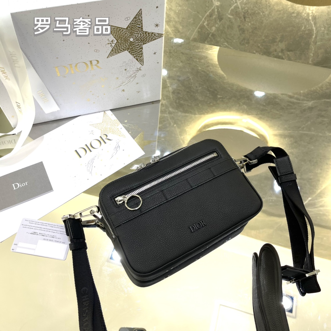 Dior Safari Messenger Bag Black Grained Calfskin Crossbody