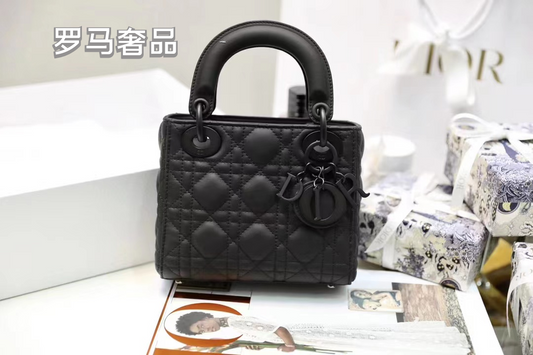 Dior Elegant Matte Black Quilted Leather Top Handle Handbag for Women