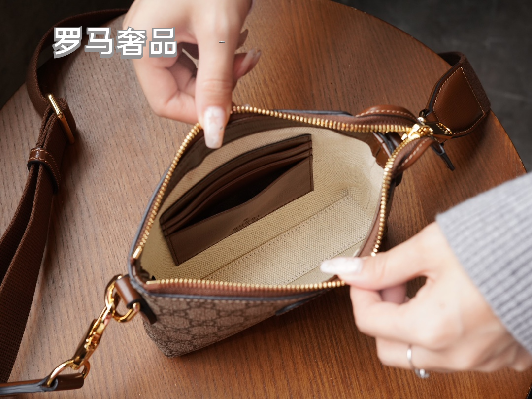 Gucci Classic Monogram Pattern Mini Crossbody Bag with Leather Strap
