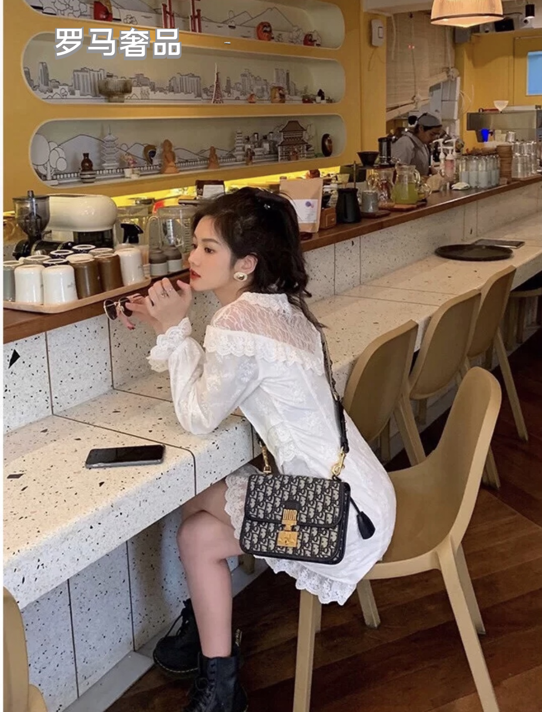 Dior Vintage Monogram Jacquard Flap Shoulder Bag with Gold Hardware