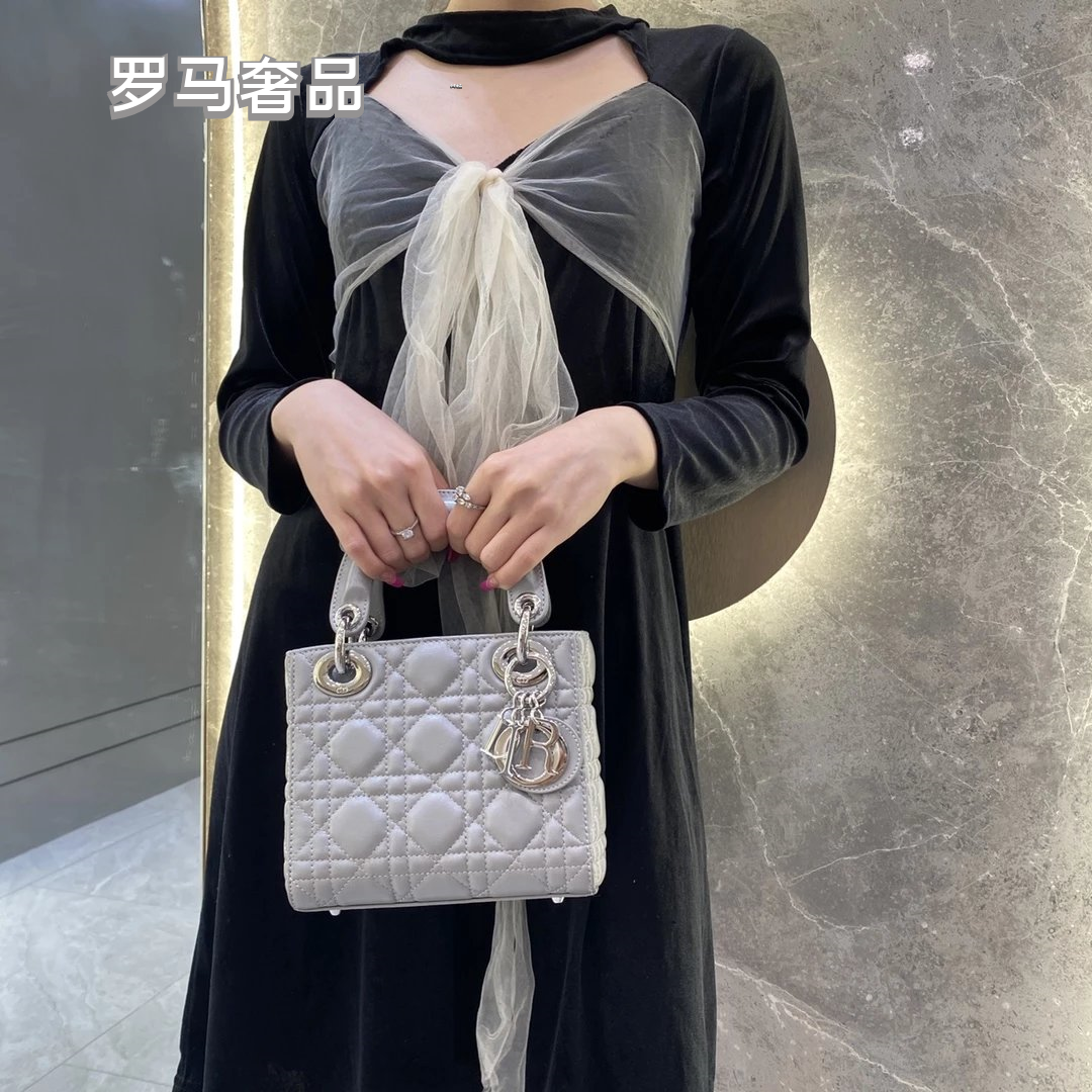 Dior Classic White Quilted Leather Mini Top Handle Bag with Silver Hardware