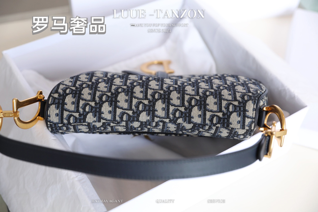Dior Vintage Navy Monogram Canvas Saddle Shoulder Bag for Women