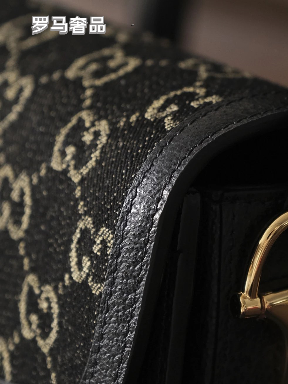 Gucci Vintage Monogram Canvas Shoulder Bag with Gold Horsebit Buckle
