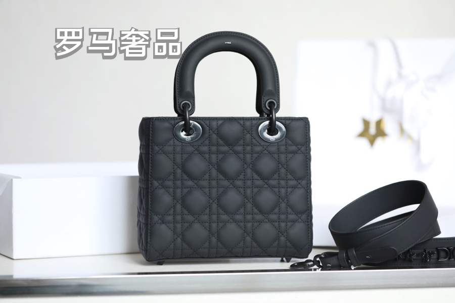 Dior Elegant Light Gray Quilted Top Handle Handbag with Shoulder Strap