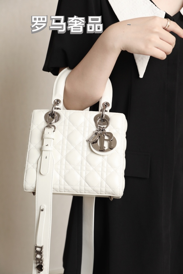 Dior Elegant Light Gray Quilted Top Handle Handbag with Shoulder Strap