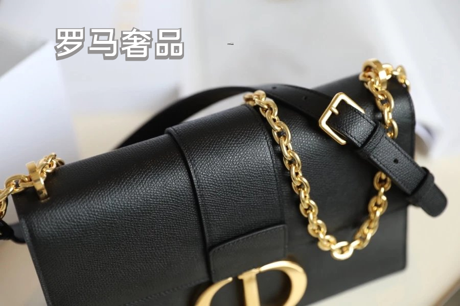 Dior Elegant Black Leather Shoulder Bag with Gold Chain Strap and Buckle
