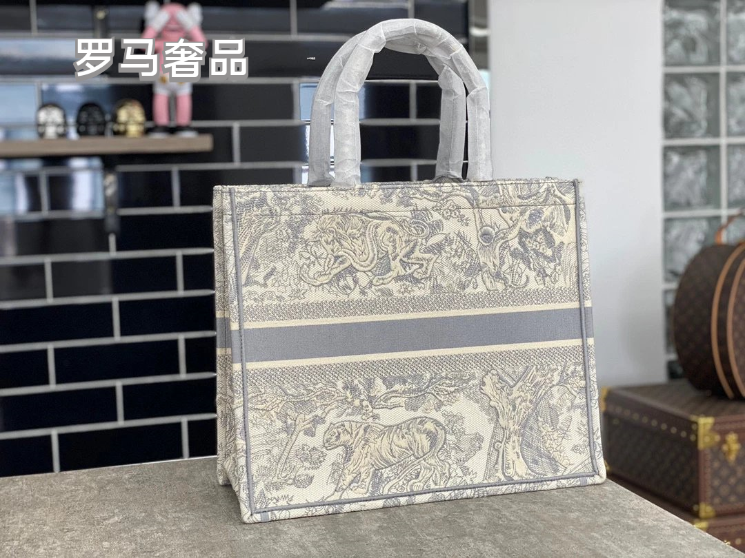 Dior Vintage Toile Embroidered Canvas Tote Bag Luxury Floral Handbag