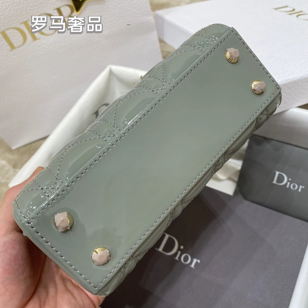 Dior Elegant Black Quilted Patent Leather Mini Top Handle Handbag