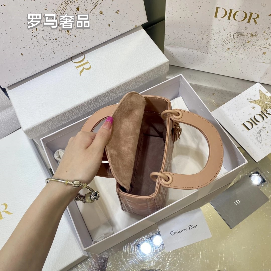Dior Matte Beige Quilted Leather Mini Handbag with Top Handle and Chain
