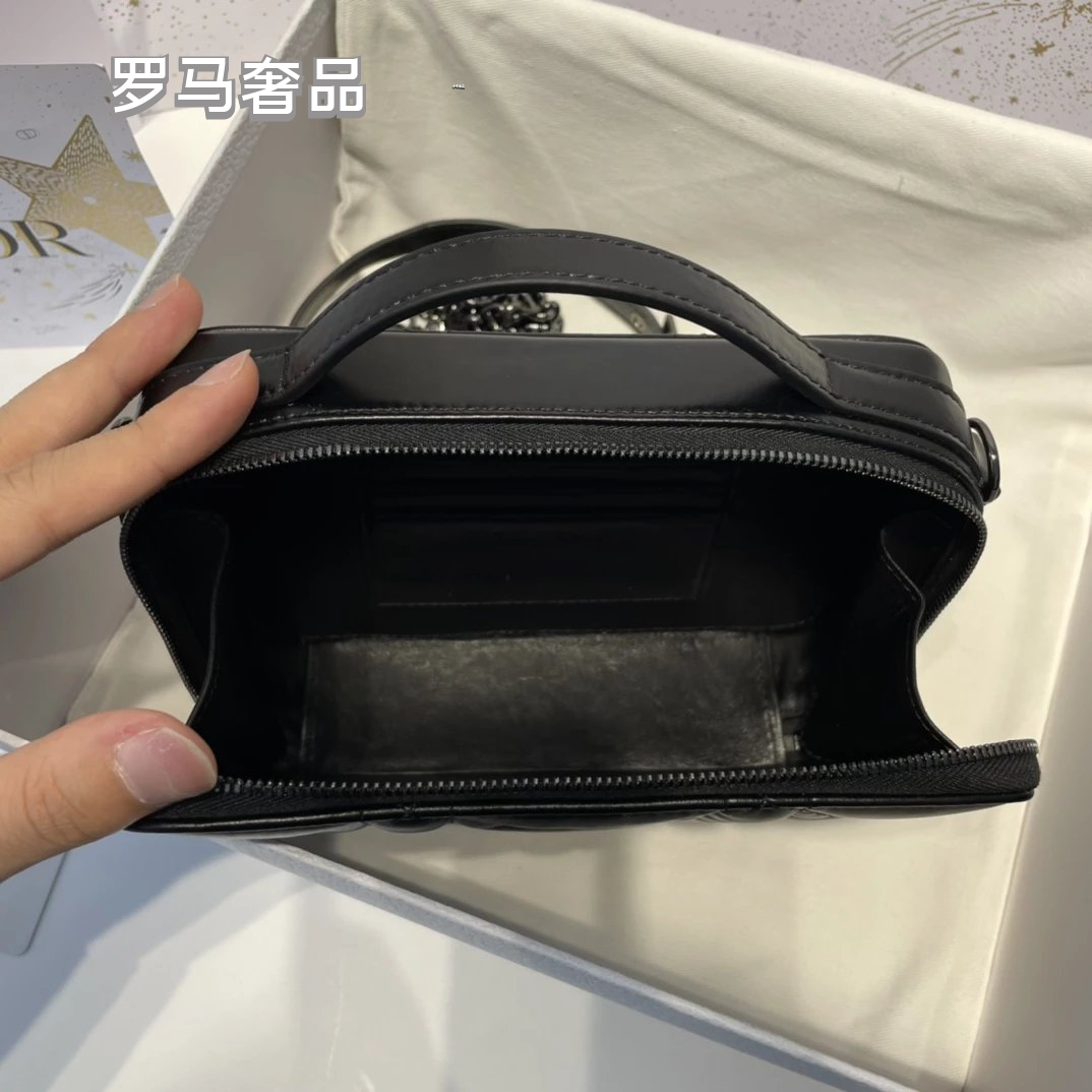 Dior Luxury Quilted Leather Vanity Case Travel Cosmetic Makeup Bag