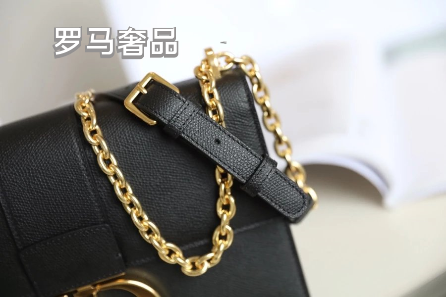 Dior Elegant Black Leather Shoulder Bag with Gold Chain Strap and Buckle