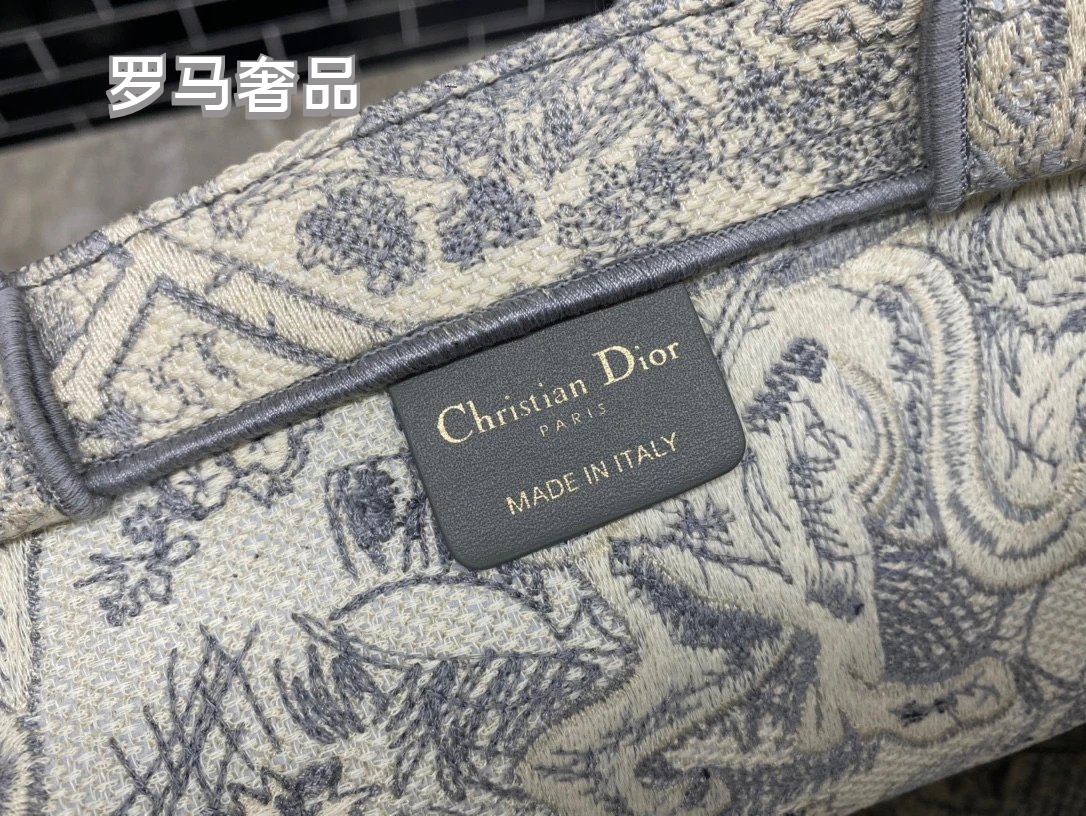 Dior Book Tote Bag Blue Toile de Jouy Embroidery