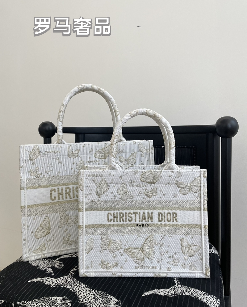 Dior Embroidered Butterfly Canvas Tote Bag Top Handle Handbag