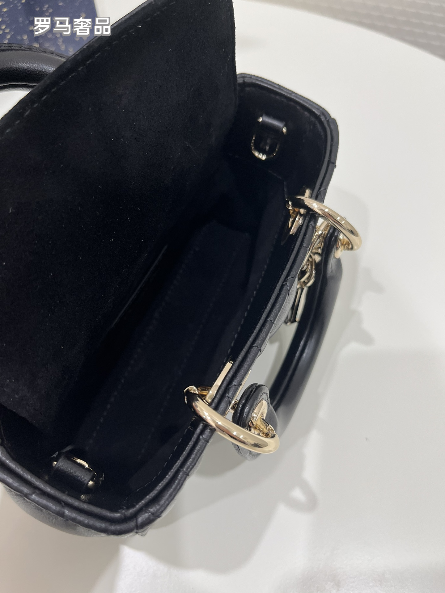 Dior White Quilted Leather Mini Top Handle Bag with Gold Chain Strap