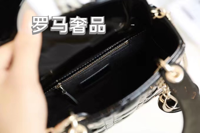 Dior Black Quilted Patent Leather Mini Top Handle Bag with Chain