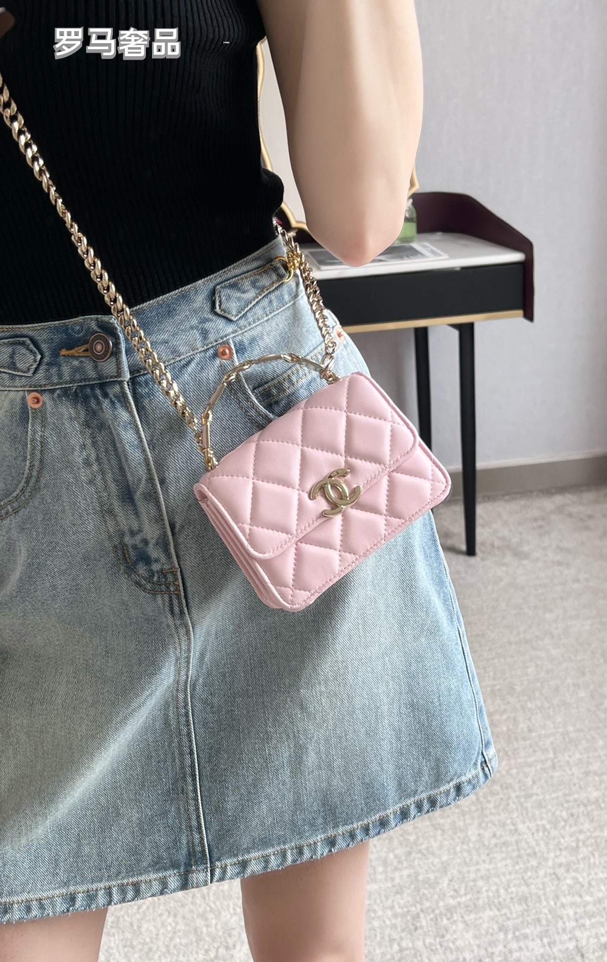 Chanel Mini Flap Bag with Top Handle Pink Quilted Lambskin
