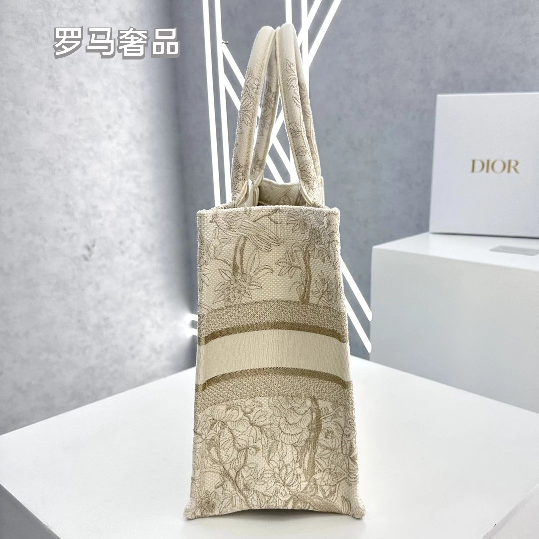 Dior Beige Embroidered Canvas Tote Bag Floral Tapestry Large Handbag