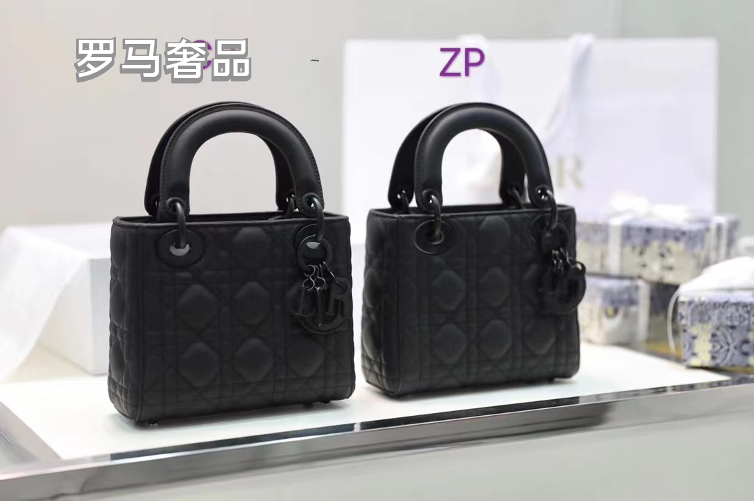 Dior Elegant Matte Black Quilted Leather Top Handle Handbag for Women