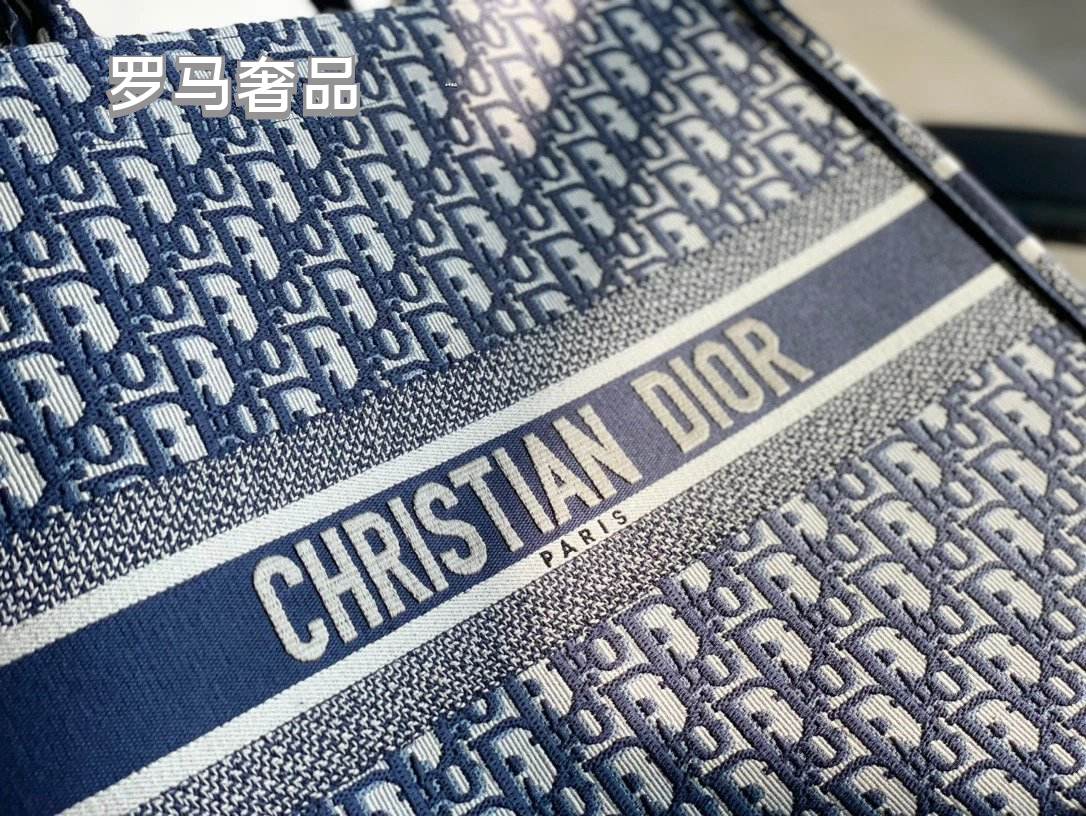 Christian Dior Book Tote Blue Dior Oblique Embroidery