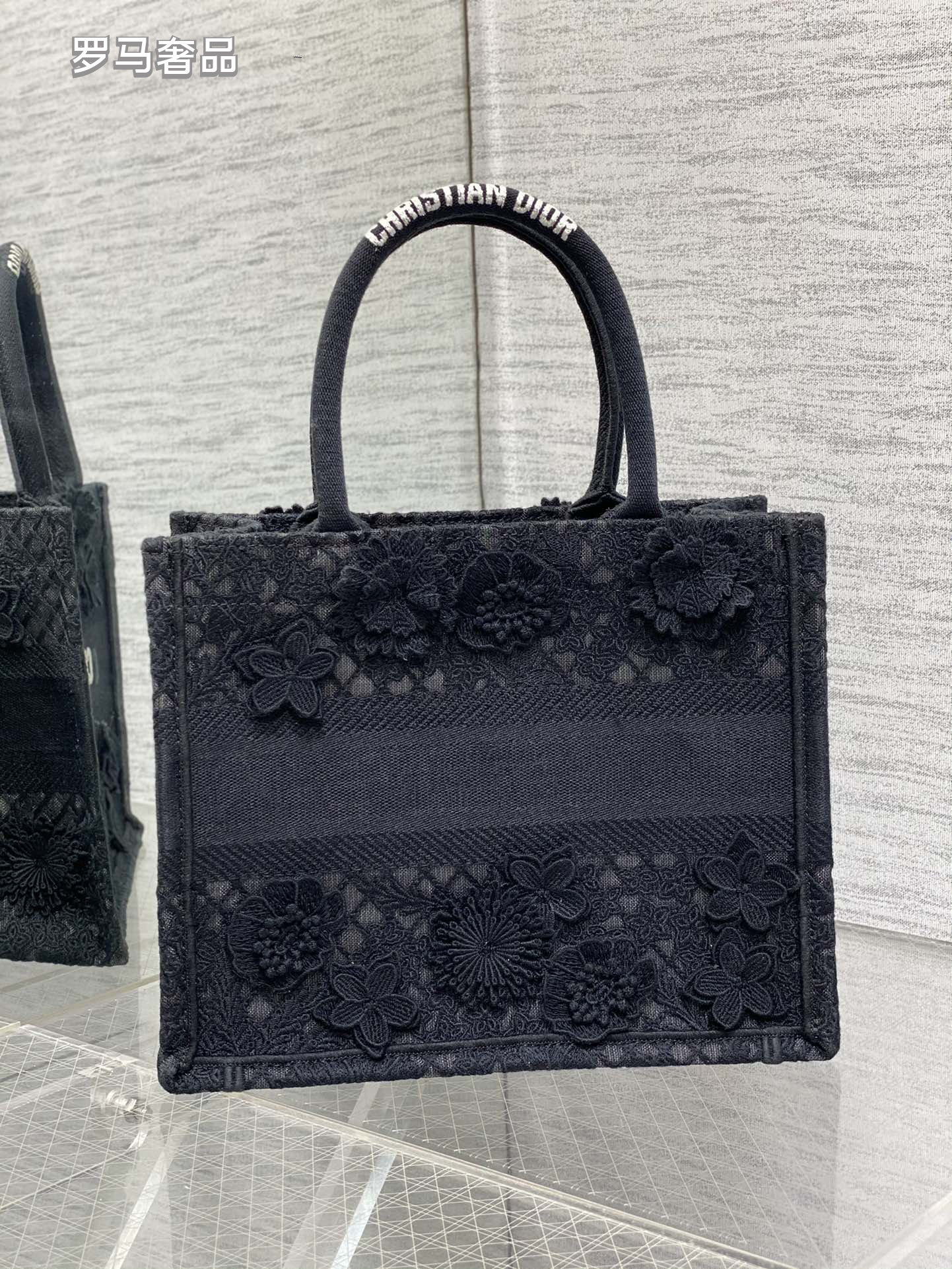 Dior Elegant White 3D Floral Lace Embroidered Canvas Tote Handbag
