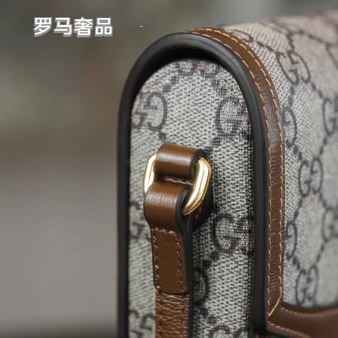 Gucci Vintage Monogram Canvas Mini Crossbody Phone Bag with Gold Horsebit
