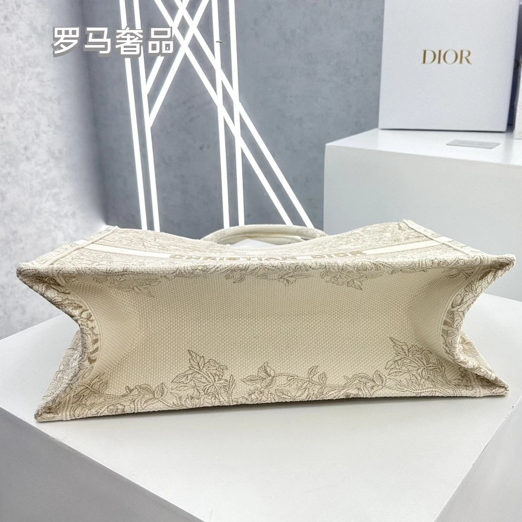 Dior Beige Embroidered Canvas Tote Bag Floral Tapestry Large Handbag