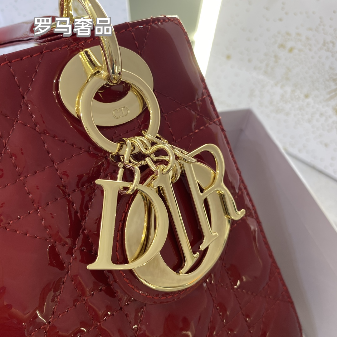Christian Dior Micro Lady Dior Bag - Red Cannage Patent Calfskin with Gold-Finish Metal