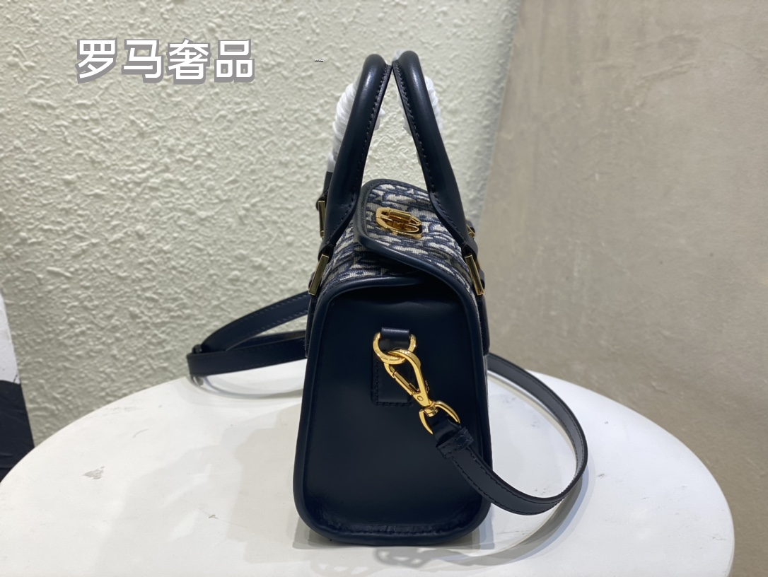 Christian Dior Blue Oblique Canvas Small Top Handle Bag