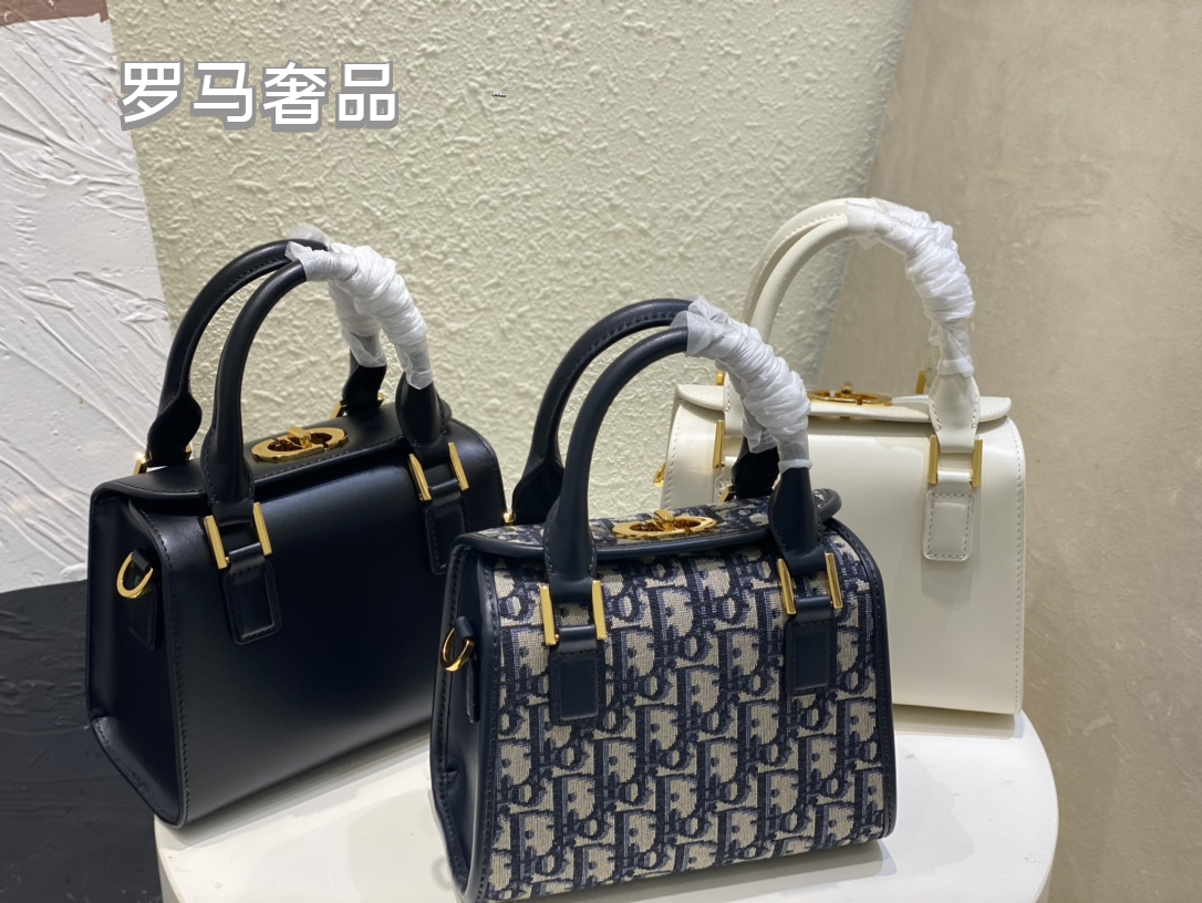 Christian Dior Blue Oblique Canvas Small Top Handle Bag