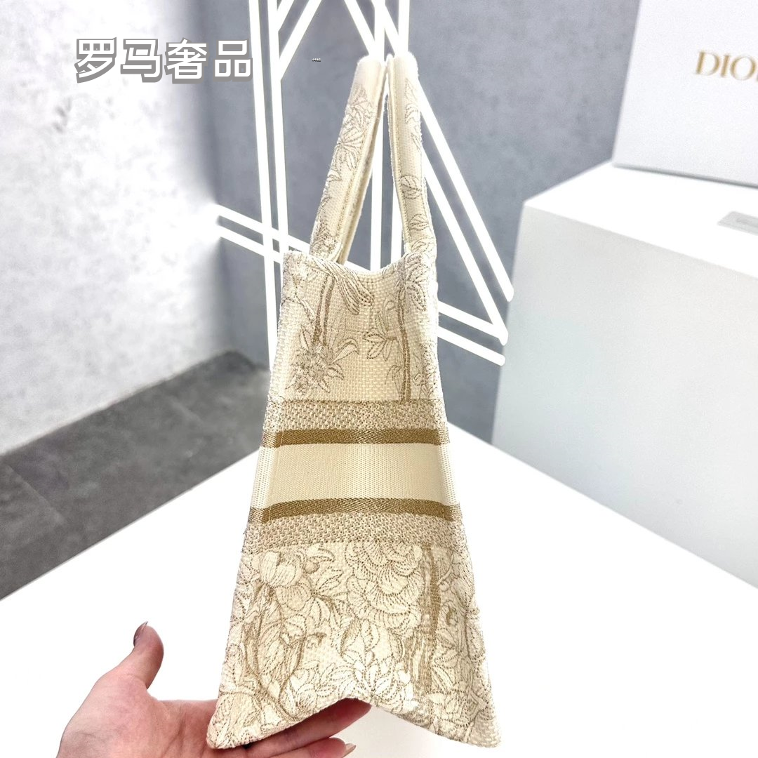 Dior Beige Embroidered Canvas Tote Bag Floral Tapestry Large Handbag