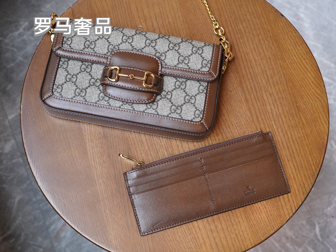 Gucci Vintage Monogram Shoulder Bag with Horsebit Detail and Chain Strap