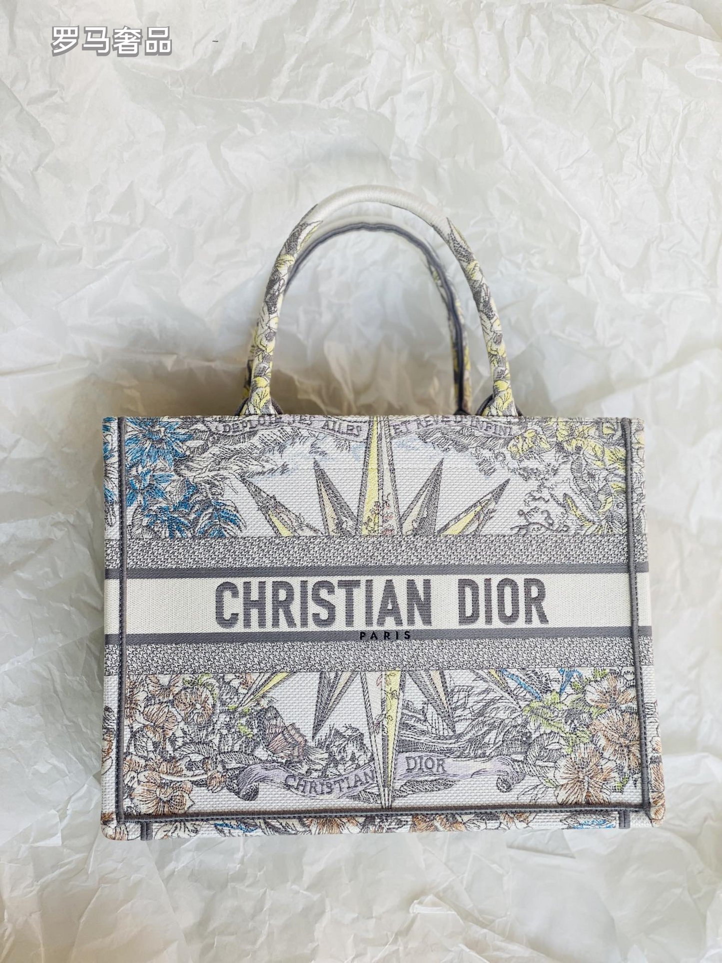 Christian Dior Medium Book Tote - White and Multicolor Constellation Embroidered Canvas