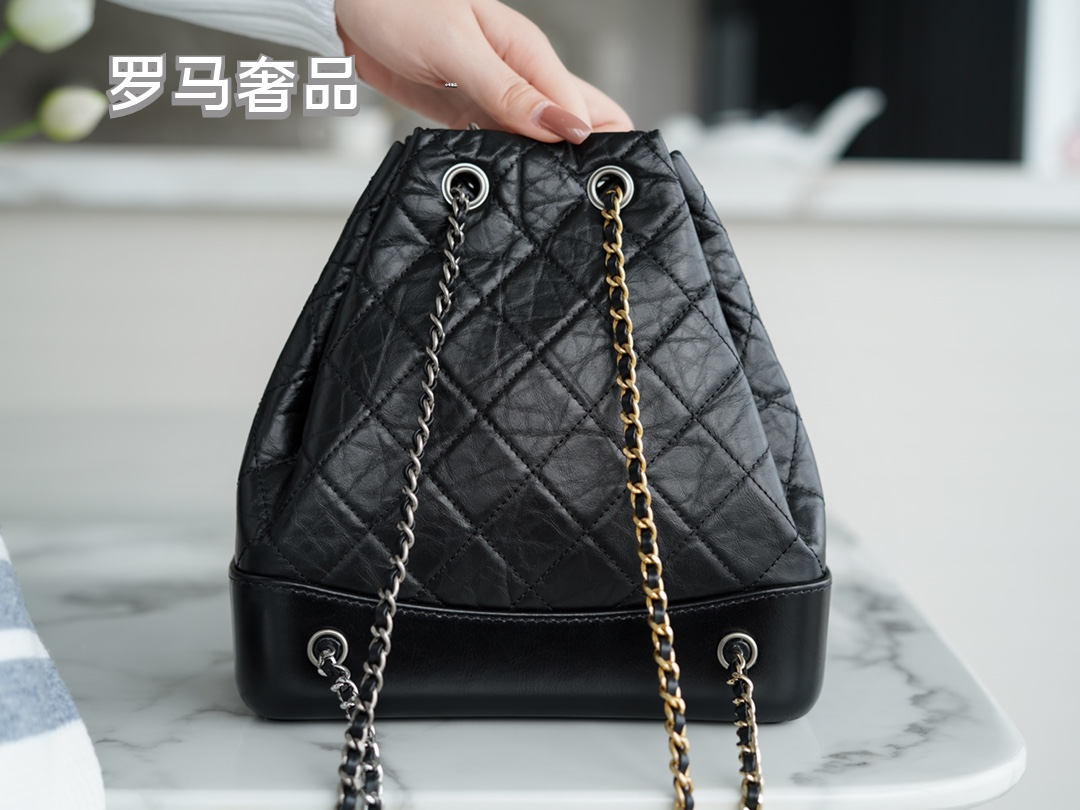 Chanel Gabrielle Small Bucket Bag - Black Quilted Calfskin with Mixed Metal Hardware