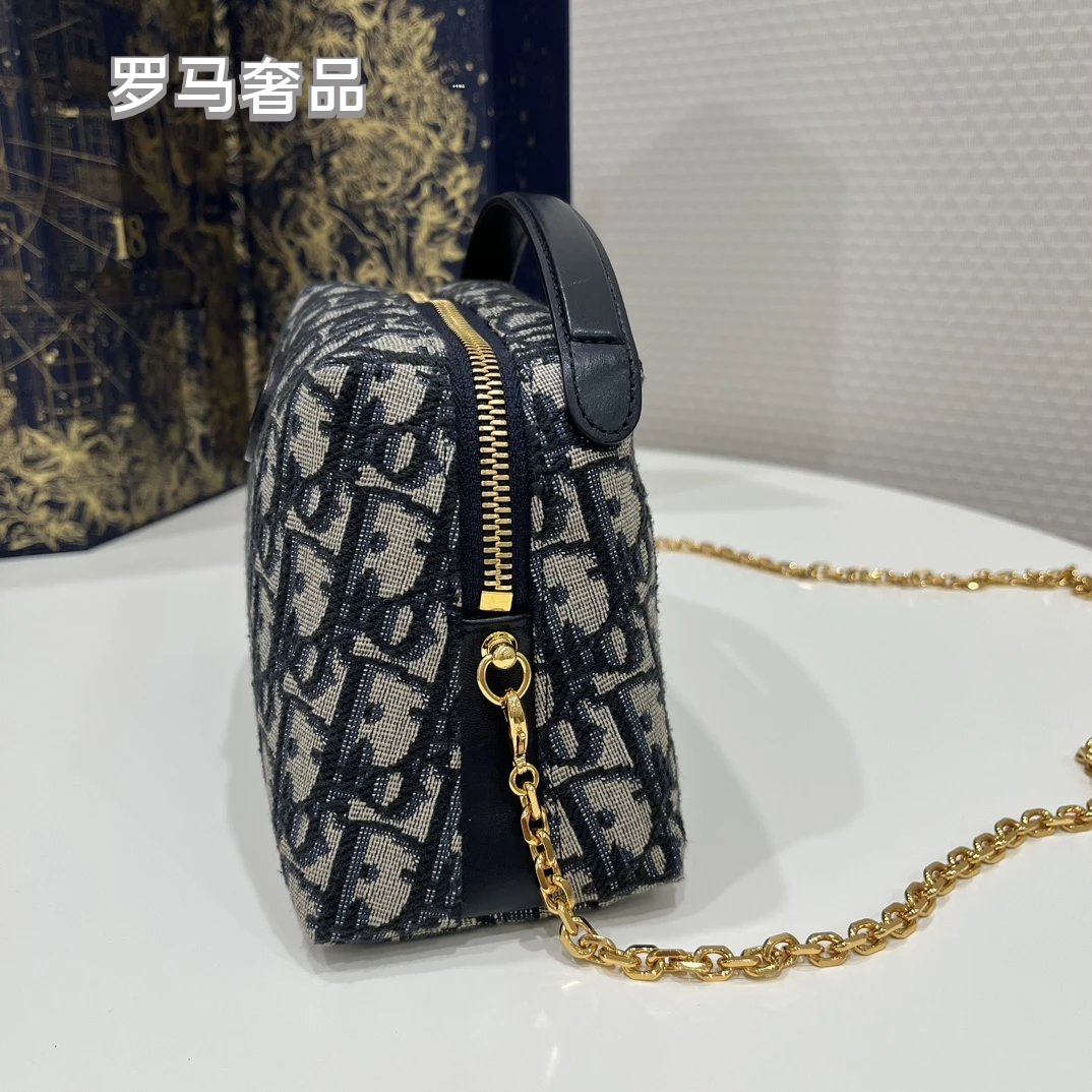 Dior Vintage Monogram Jacquard Top Handle Bag with Chain Strap
