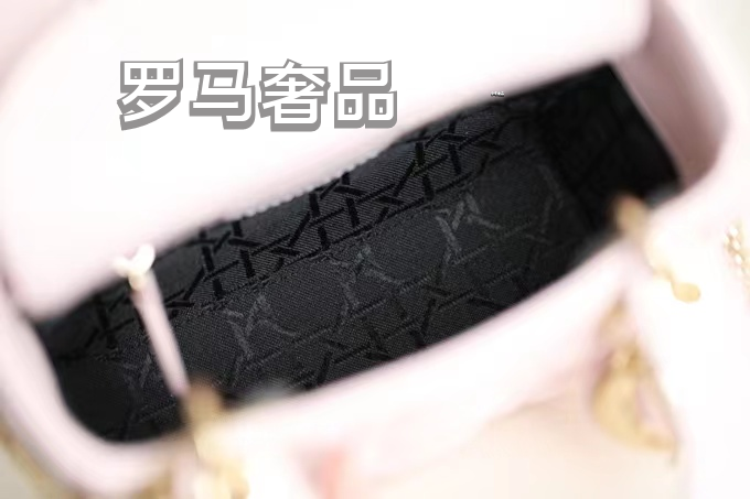 Dior Elegant Pink Heart Quilted Mini Top Handle Bag with Gold Chain