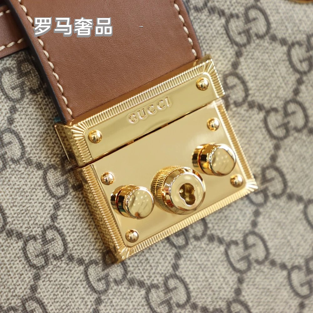 Gucci Padlock Small GG Supreme Shoulder Bag with White Leather Trim
