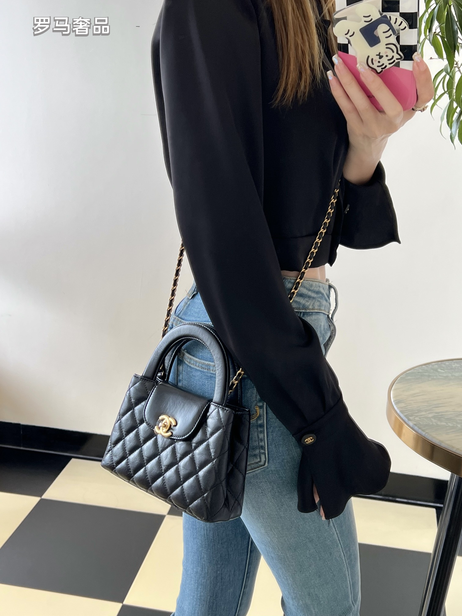 LUUE-TANZON Women's Elegant Quilted Black Leather Top Handle Handbag