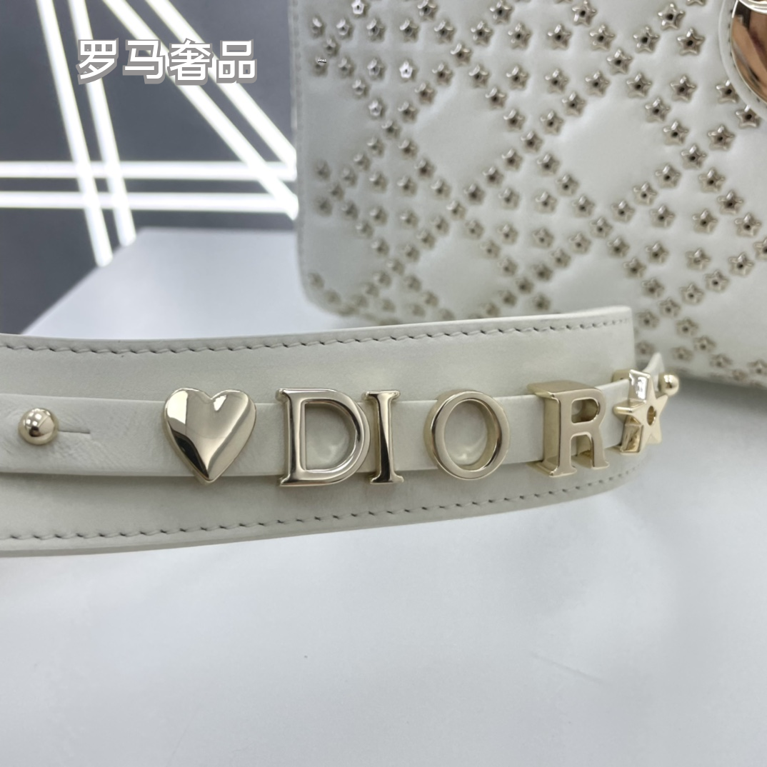 Dior Luxury White Quilted Leather Top-Handle Shoulder Bag for Women