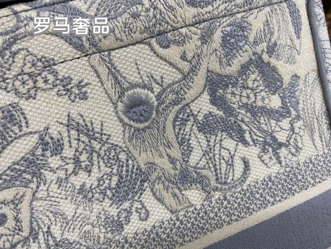 Dior Vintage Toile Embroidered Canvas Tote Bag Luxury Floral Handbag
