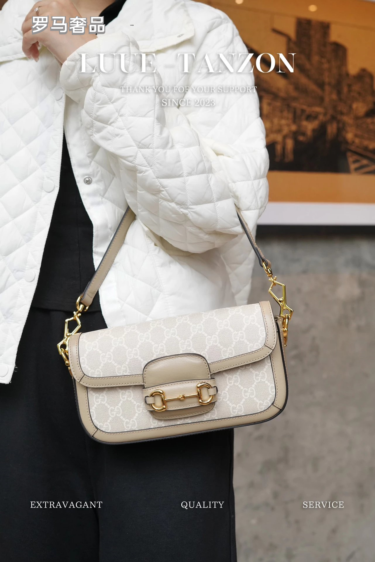 LULU LANZOX Women's Monogram Horsebit Shoulder Bag - Cream/Beige Luxury Crossbody